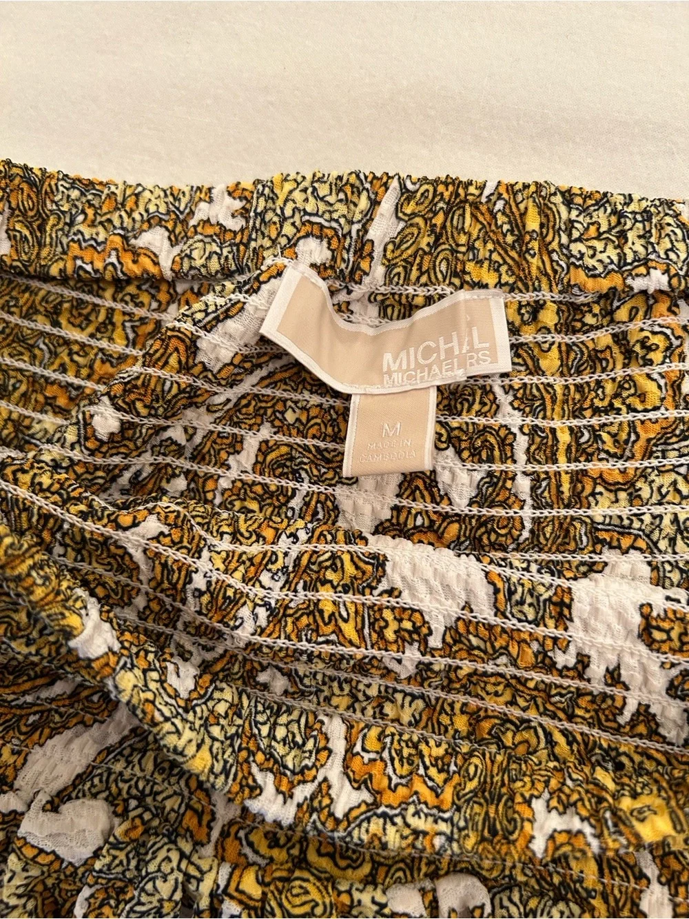Michael Kors Women’s 2 Piece Mustard Paisley Ruffle Skirt and Blouse